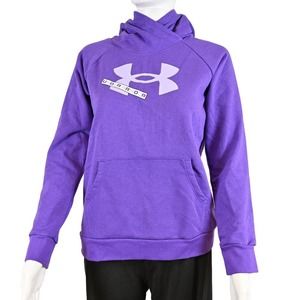 NWT Under Armour Big Girls Loose Rival Fleece Logo Purple Zest Hoodie Size L